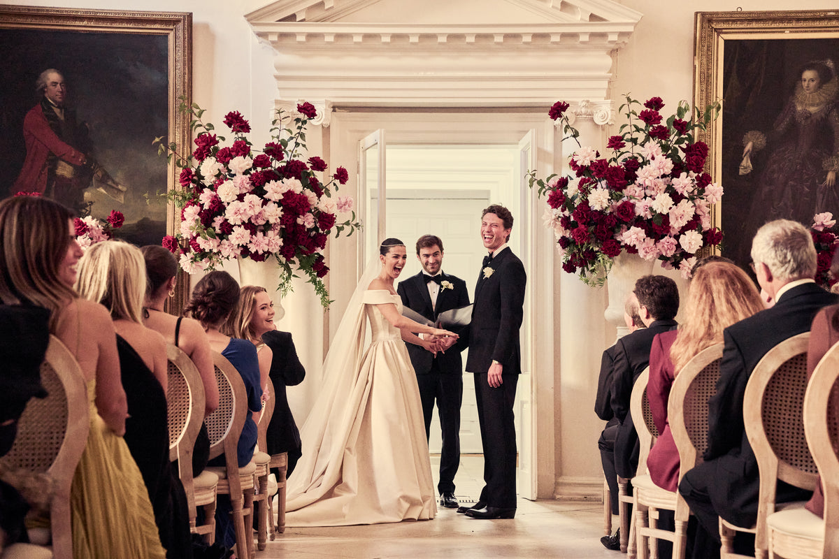 Floral environment for Marisa Abela and Jamie Bogyo's wedding