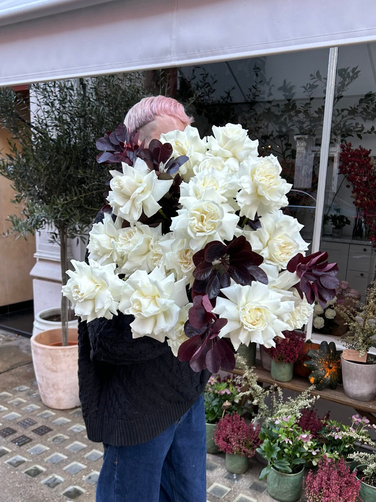 White Roses Bouquet and Seasonal Foliages image 1