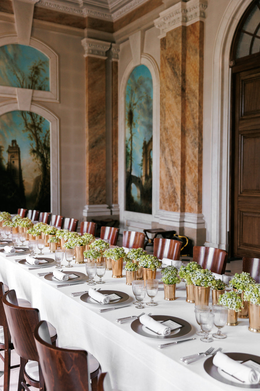 Candlelit tablescape with seasonal flowers from the Castle gardens
