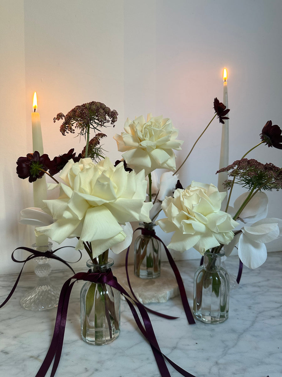 Ivory and Ink Bud Vase Set